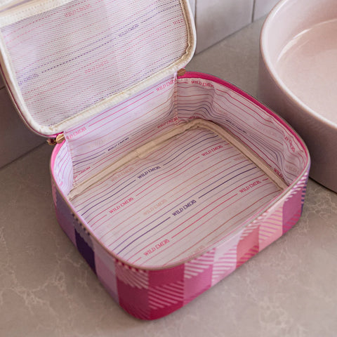 Large Pink Check Toiletry Bag
