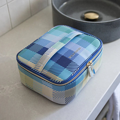 Large Blue Check Toiletry Bag