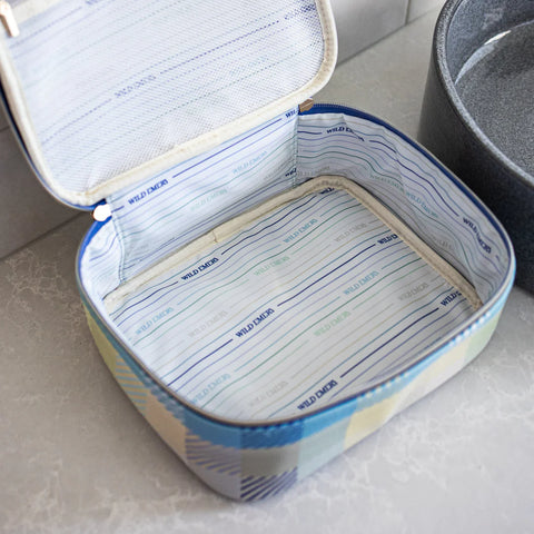 Large Blue Check Toiletry Bag