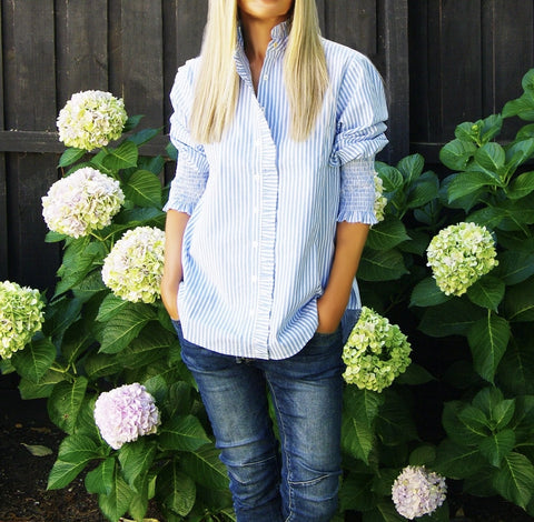 Poppy - Sky Blue & White Yarn Dyed Stripe Shirt