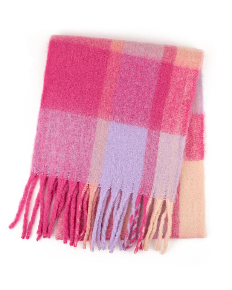 Charlie Chequered Winter Scarf in Fairy Floss