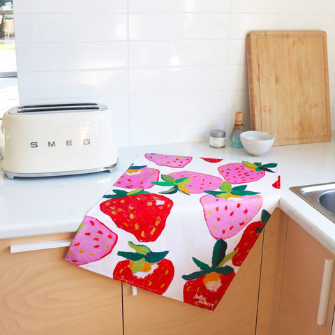 Julia Ockert - Strawberries Tea Towel - Dopamine Decor - Home Decor Gift