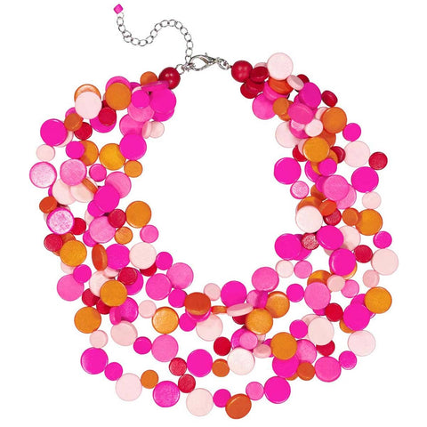 Pink Smartie Multi Strand Wood Necklace