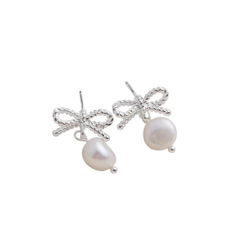 Bow Freshwater Pearl Earrings || Silver