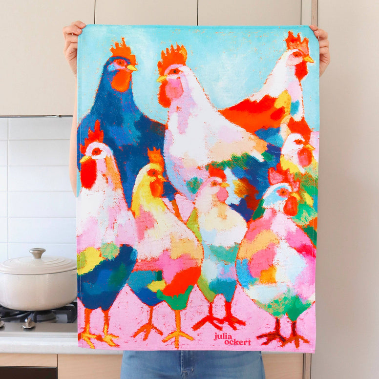 Julia Ockert - Chickens Tea Towel - Dopamine Decor - Eclectic Homewares