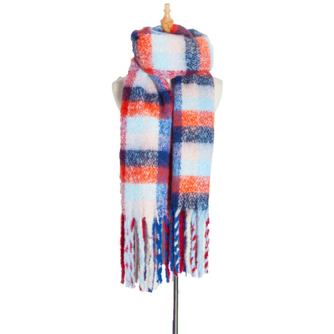 Charlie Checker Winter Scarf - Red/Orange And Blues