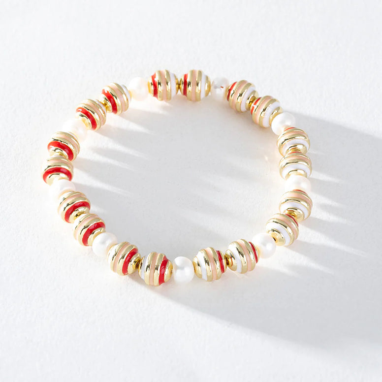 Freshwater Pearl & Enamel Bead Bracelet - Red