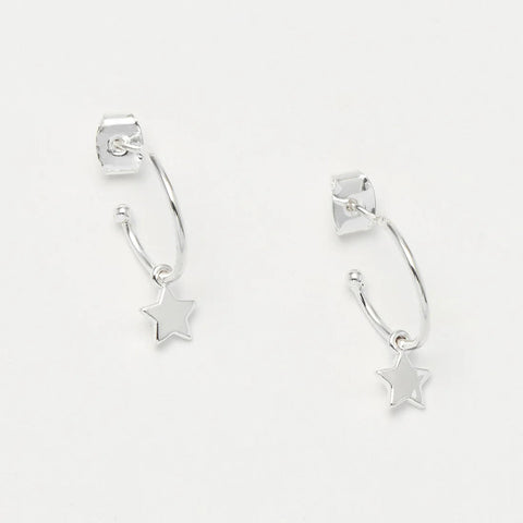 Star Drop Hoop Earrings - Silver Plated