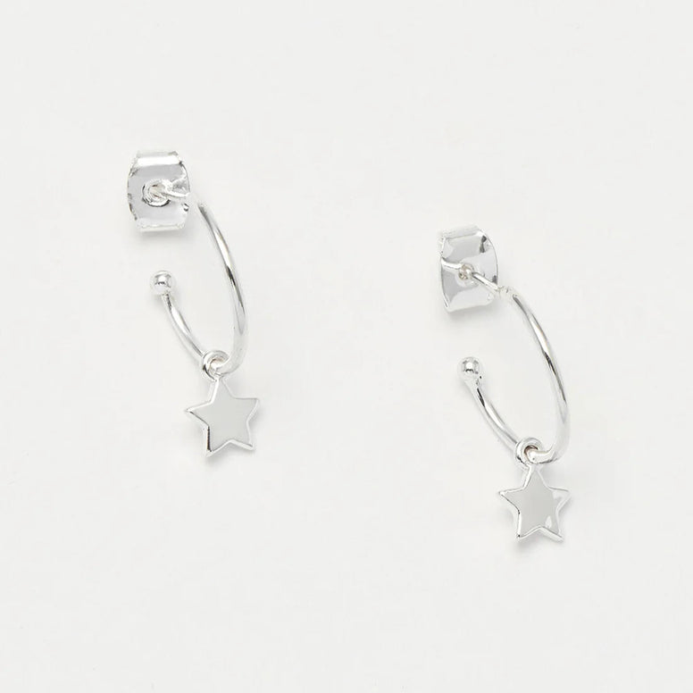 Star Drop Hoop Earrings - Silver Plated