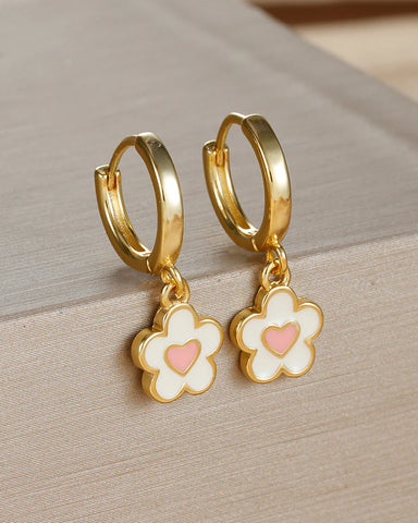 Blossom Flower Delicate Hoop Earrings - White