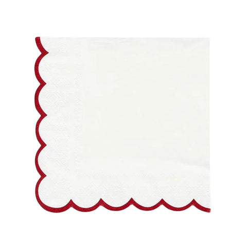 Scalloped 20pk 3Ply 33cm Napkin Red/Wht