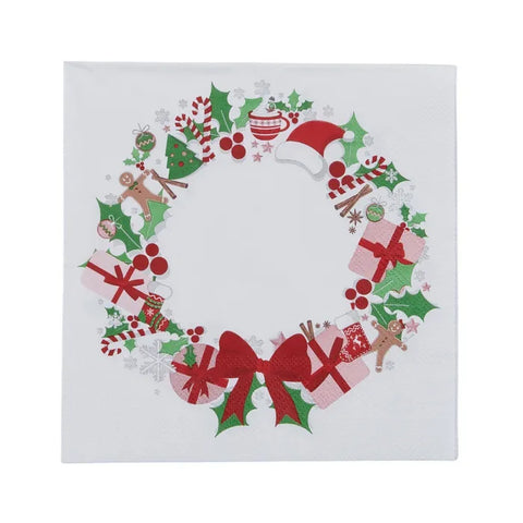 Xmas Wreath 20pk 3Ply 33cm Napkin