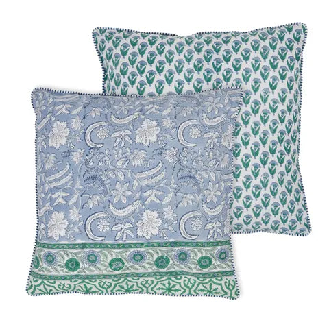 Anika Cotton Block Cushion 50x50cm Emerald