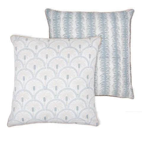 Inaya Cotton Block Cushion 50x50cm Blue