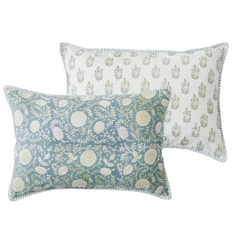 Anjali Cotton Block Cushion 35x50cm Blue