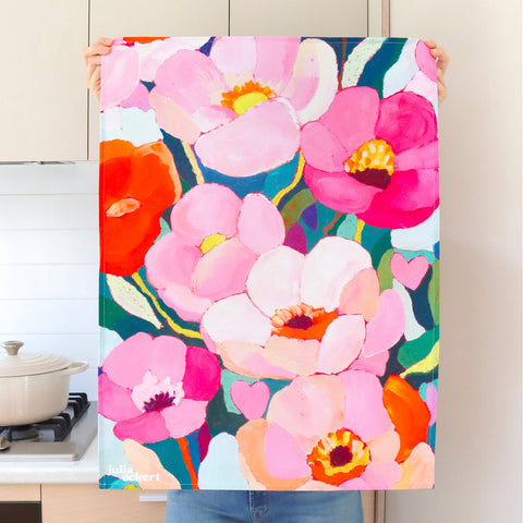 Julia Ockert - Flowerverse Tea Towel - Dopamine Decor - Original Floral Art