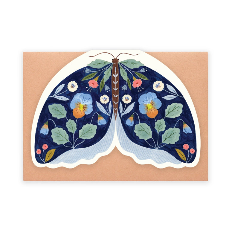 Floral Moth Shaped Card - Blue