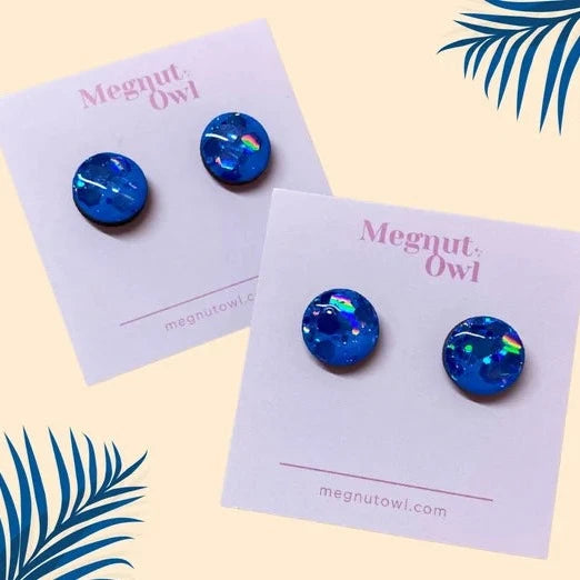 12mm Studs in Cobalt Blue + Holo Sapphire