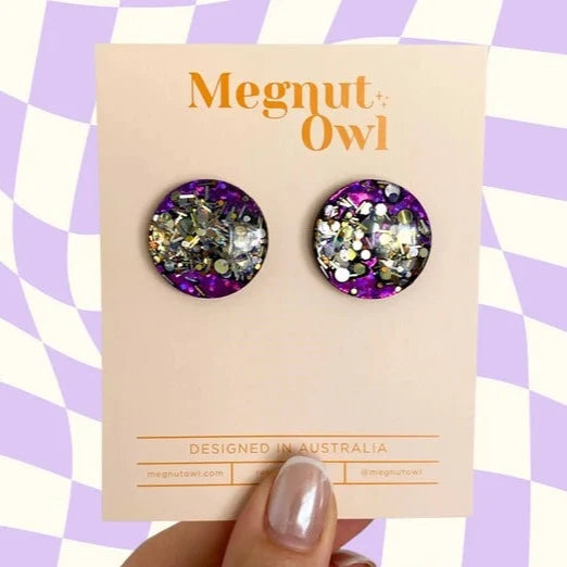 25mm Geode Studs in Holo Violet + Golden Orb