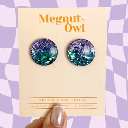 25mm Studs in Metallic Lavender + Ocean Sparkle