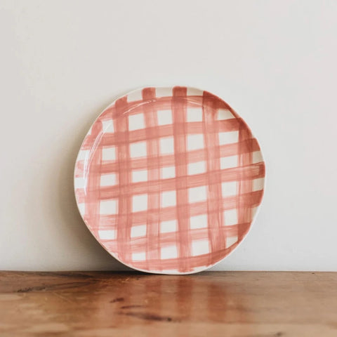 Pink Gingham Dinner Plates - Pack of 4