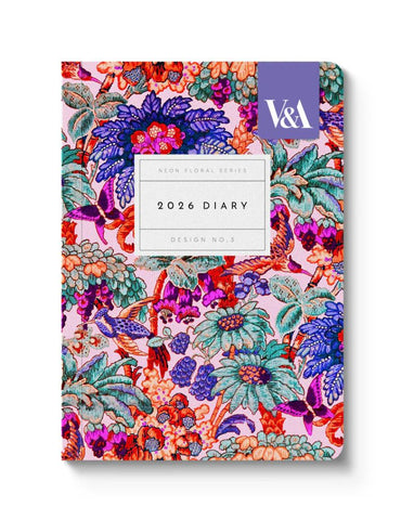 V&A A6 Diary-Neon Floral Coral Jungle