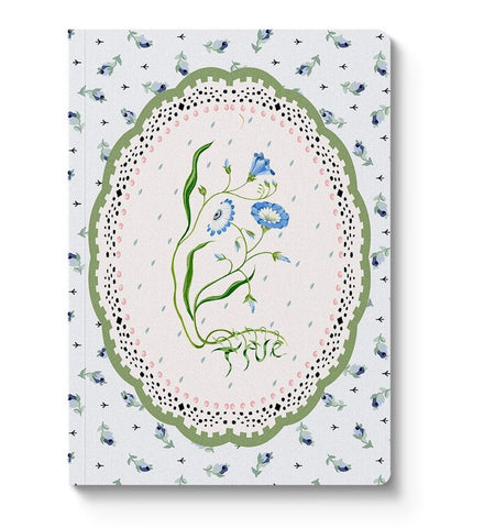 A5 Textured Soft Cover Notebook-Blue & Cream Roots Vignette