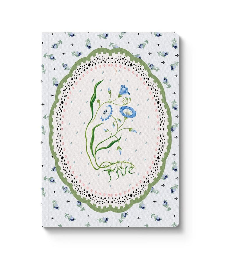 A6 Textured Soft Cover Notebook-Blue & Cream Roots Vignette