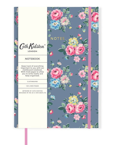 A5 Soft Cloth Cover Notebook - Grey Floral