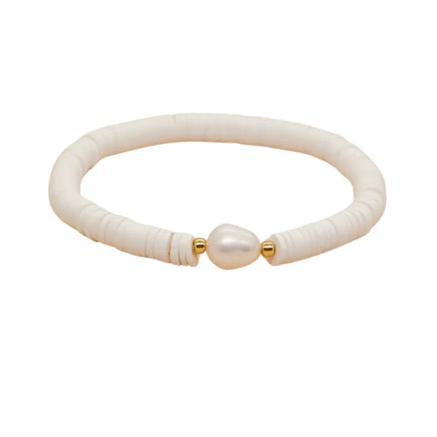 White Heishi Large Pearl Bracelet