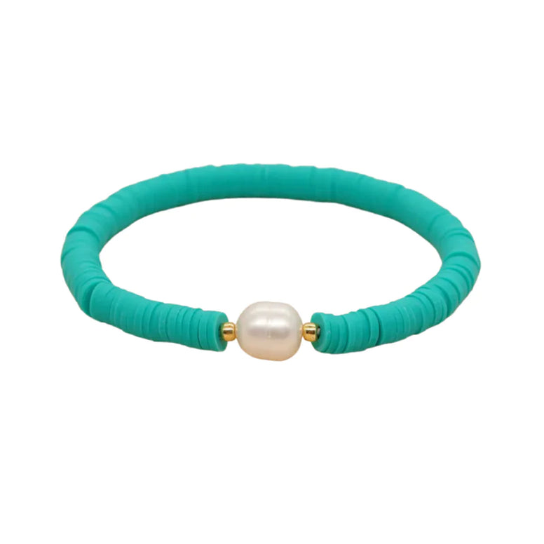 Aqua Heishi Large Pearl Bracelet