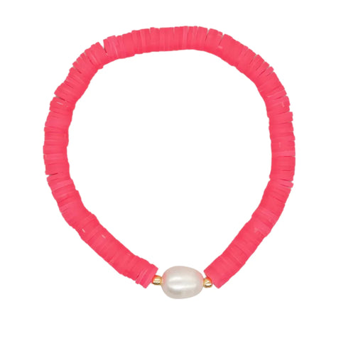 Neon Coral Heishi Large Pearl Bracelet