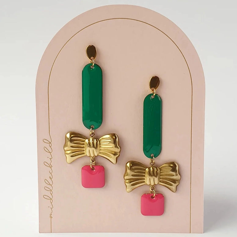 Accolade Earrings - Emerald / Hot Pink