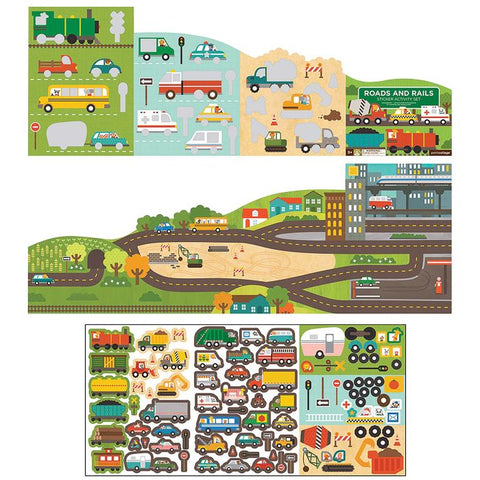 PETIT COLLAGE ROADS + RAILS STICKER ACTIVITY SET MULTI-COLOURED 30.5X21.5X1CM