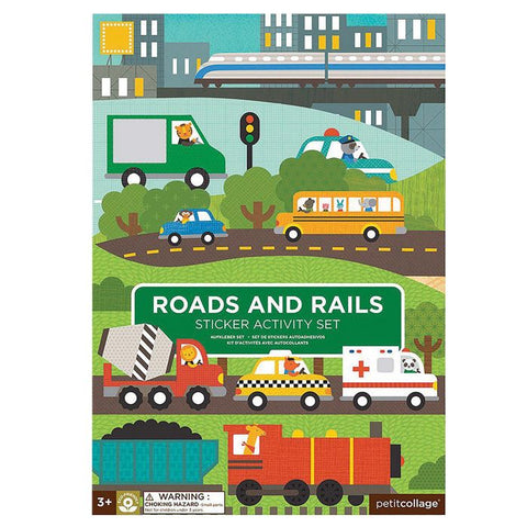 PETIT COLLAGE ROADS + RAILS STICKER ACTIVITY SET MULTI-COLOURED 30.5X21.5X1CM