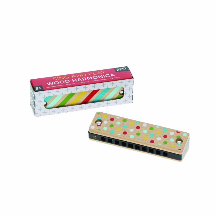 PETIT COLLAGE SING & PLAY WOOD HARMONICA MULTI-COLOURED