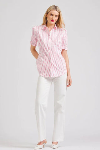 The Serena Short Sleeve Shirt - White/Pink Spot