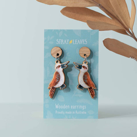 Stray Leaves - Kookaburra Australian Bird wooden earrings