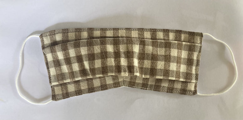 Face Mask - Brown & Cream check with white lining. Cotton outer, Soft cotton mask.