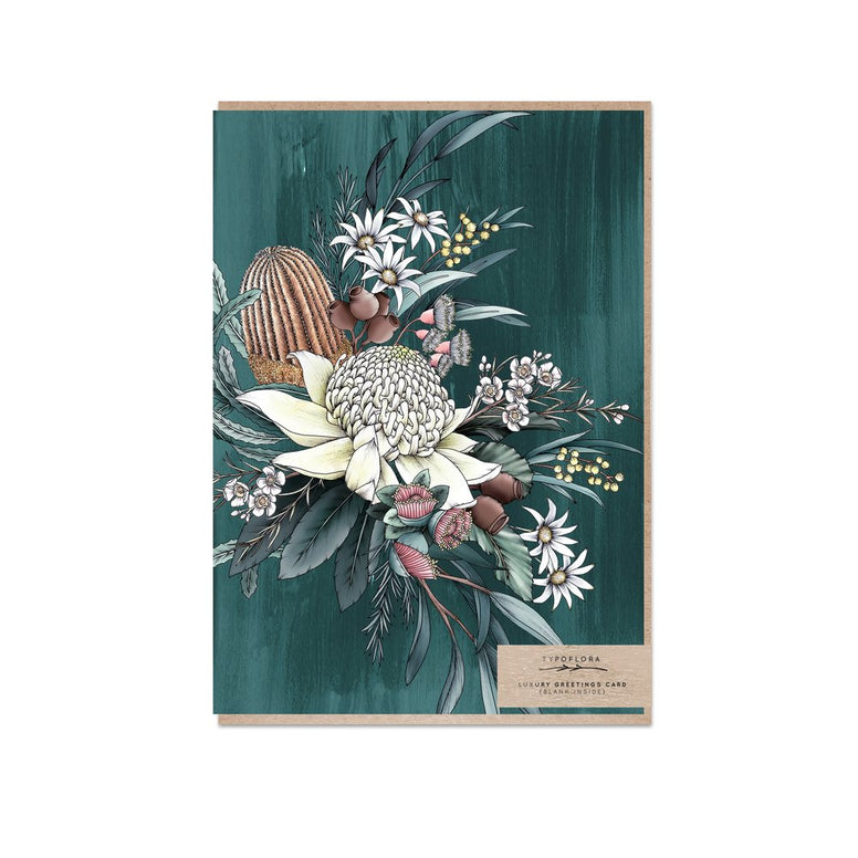 GREETING CARD - FLORIST BOUQUET IN TEAL