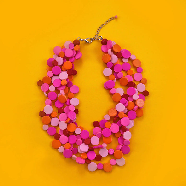 Pink Smartie Multi Strand Wood Necklace