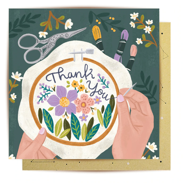 Greeting Card Embroided Thank You